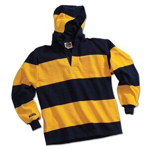 Barbarian Yellow / Blue Striped Hooded Rugby Jersey - XS, unisex fits oversized!